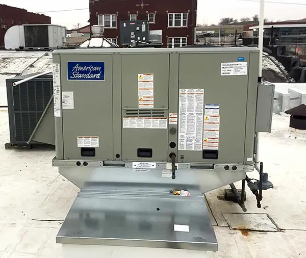 A newly installed commercial American Standard air conditioner.